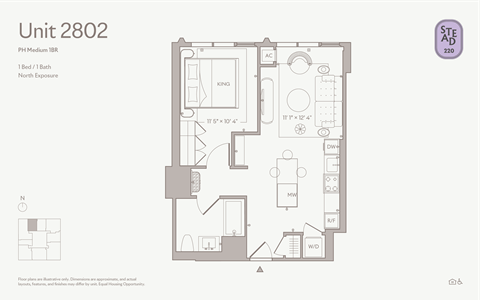 Floor plan for 1 bed, 1 bath, 825 sqft